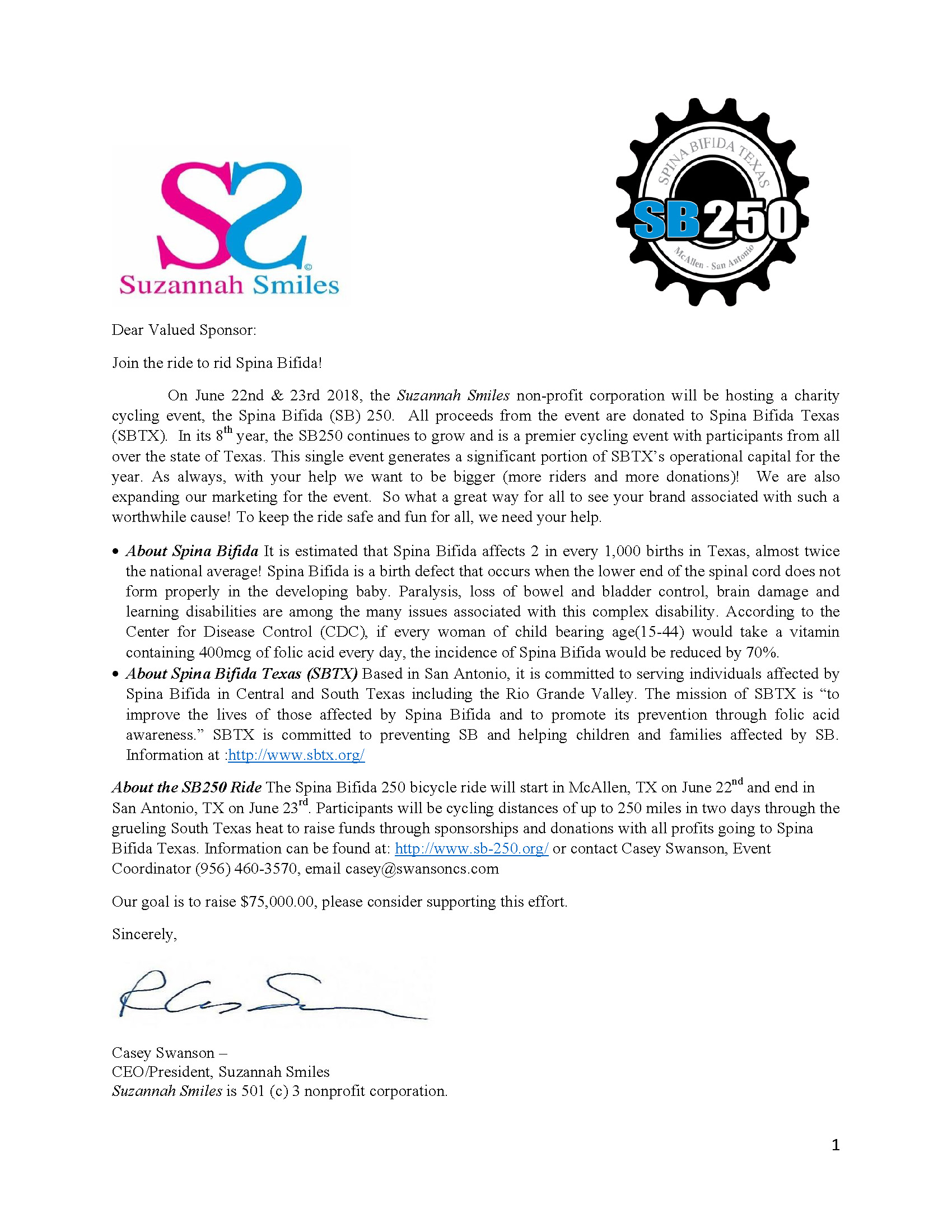 Spina Bifida 250 2018 Sponsor Letter Page 1